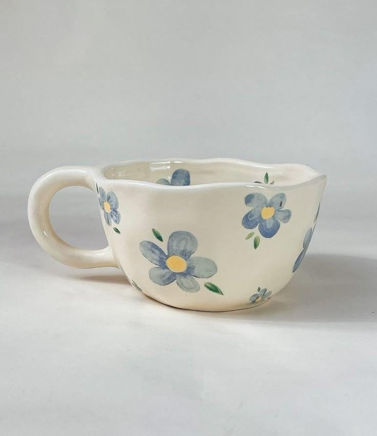 Blue Floral Ceramic Cup