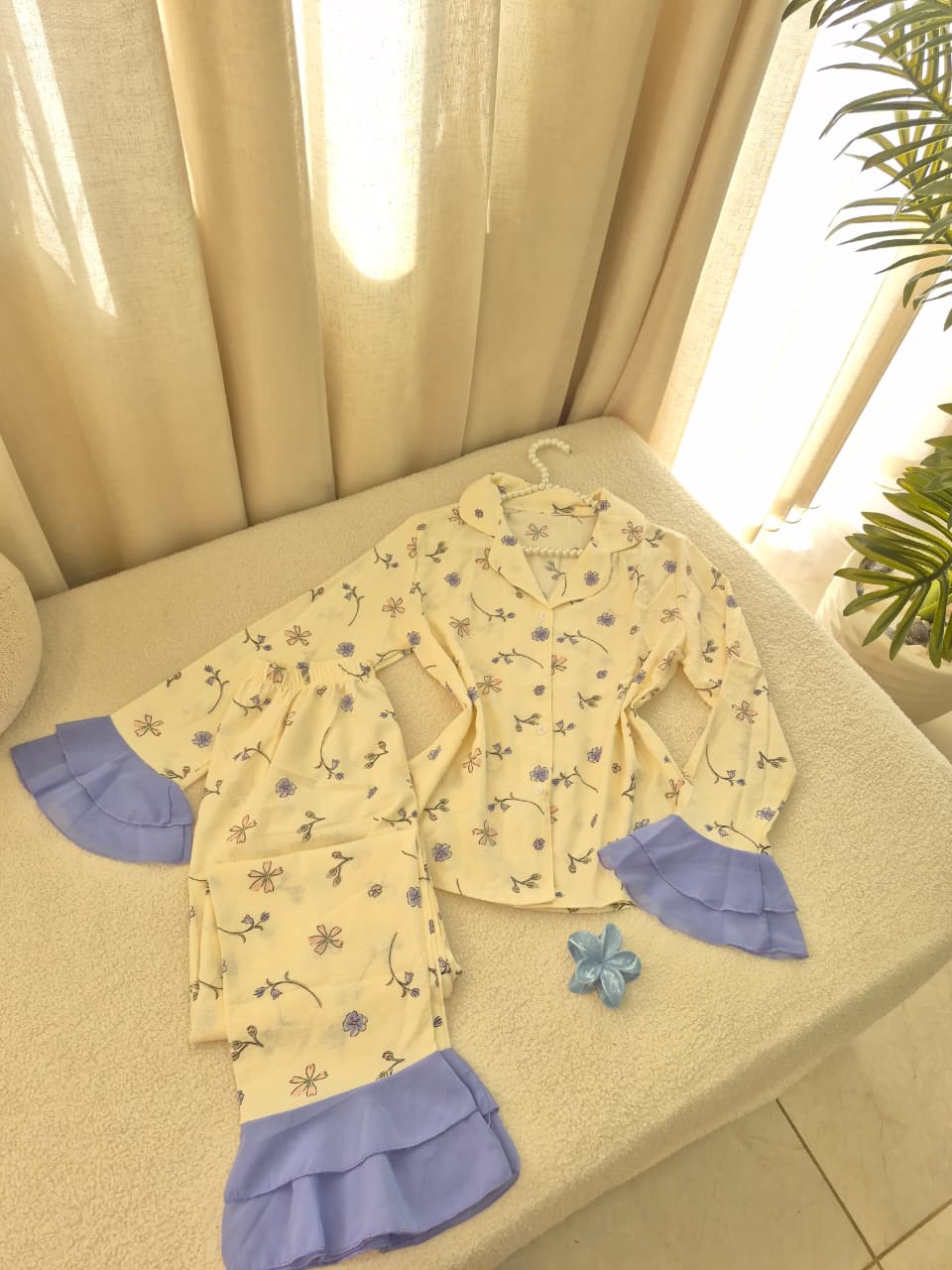 Blue Floral Ruffle PJ & Lingerie Set